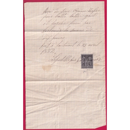 N°89 ANNULATION PLUME SUR RECONNAISSANCE DE DETTE HAUTMONT NORD 1882 LETTRE COVER