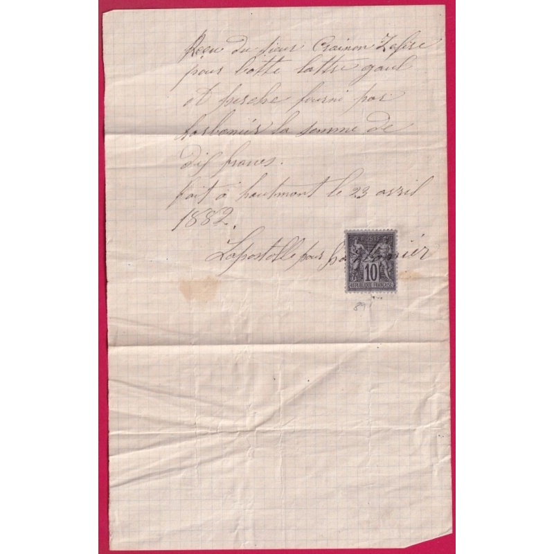 N°89 ANNULATION PLUME SUR RECONNAISSANCE DE DETTE HAUTMONT NORD 1882 LETTRE COVER