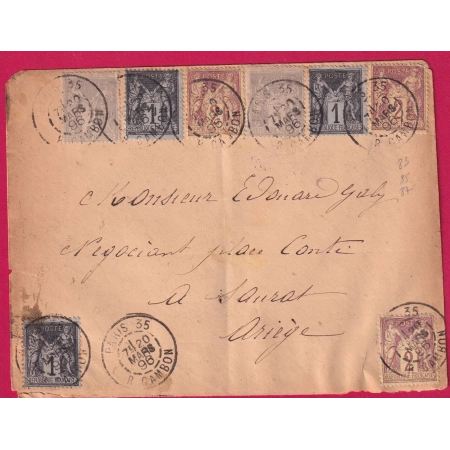 N°83 X3 85 X3 87 X2 PARIS 35 R CAMBON 1896 POUR SAURAT ARIEGE LETTRE COVER