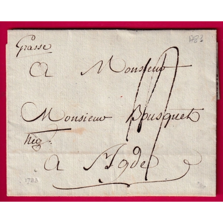 MARQUE MANUSCRIT GRASSE 1783 VAR POUR AGDE ALPES MARITIMES LETTRE COVER
