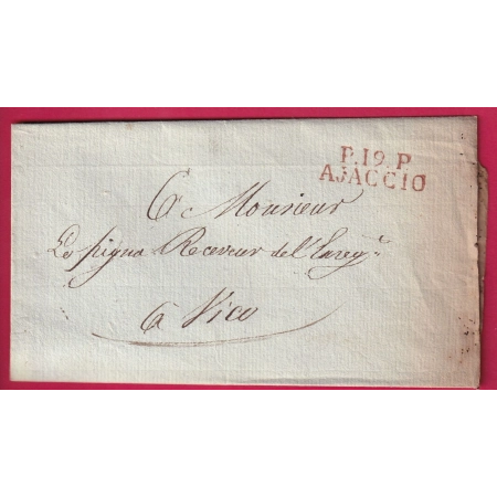 MARQUE P19P AJACCIO EN ROUGE POUR VICO 1821 INDICE 13 LETTRE COVER
