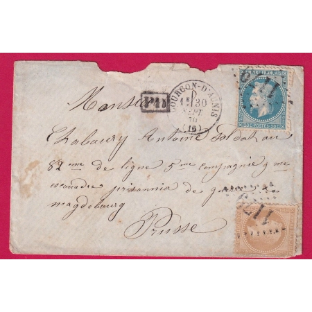 N°28 29 GC 1179 COURCON D'AUNIS CHARENTE INFERIEURE POR MAGDEBOURG PRUSSE ALLEMAGNE 30 SEPT 1870 LETTRE COVER