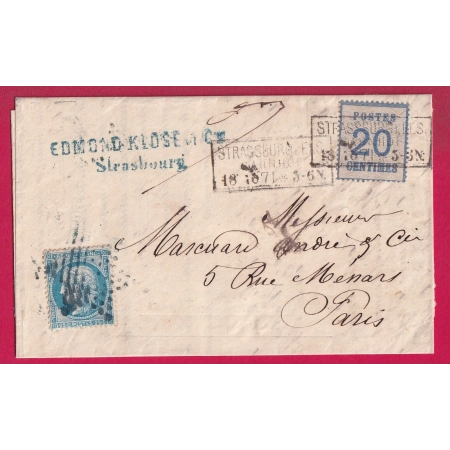 AFFRANCHISSEMENT MIXTE N° 60 ETOILE EVIDEE BLEUE ALSACE LORRAINE N°6 STRASBOURG BAHNHOF LETTRE COVER