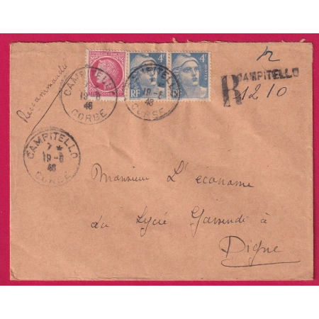 N° 717 X2 676 RECOMMANDE PROVISOIRE CAMPITELLO CORSE 1946 POUR DIGNE LETTRE COVER