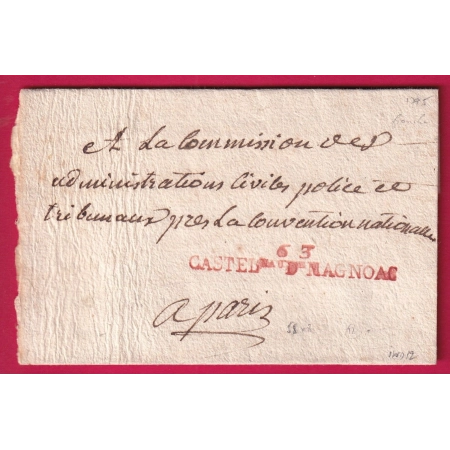 MARQUE CASTELNAU DE MAGNOAC EN ROUGE HAUTES PYRENEES 1795 POUR PARIS LETTRE COVER