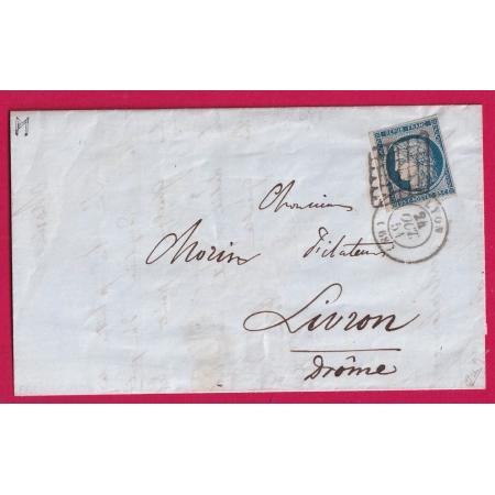 N°4 PETIT BORD DE FEUILLES GRILLE LYON RHONE 1851 POUR LIVRON DROME SIGNE CALVES LETTRE COVER