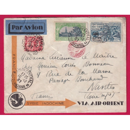 SAIGON CENTRAL INDOCHINE COCHINCHINE 1931 VIA AIR ORIENT POUR NANTES LETTRE COVER FRANCE