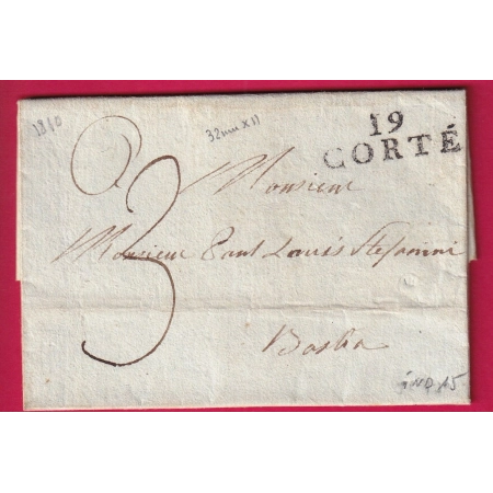 MARQUE 19 CORTE CORSE 1810 INDICE 15 POUR BASTIA LETTRE