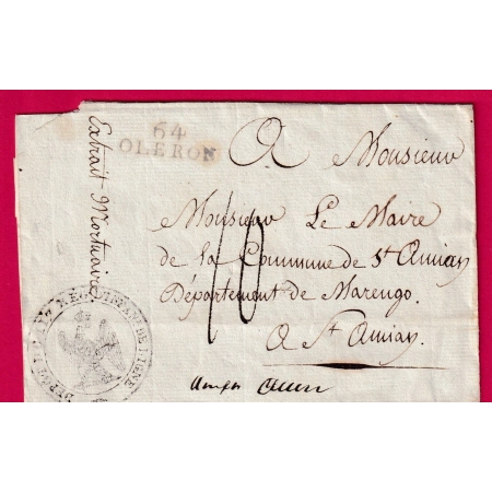 MARQUE 64 OLERON FRANCHISE IMPERIALE ILLUSTREE DEPOT DU 17EME REGIMENT D LIGNE 1811 POUR ITALIE BASSES PYRENEES LETTRE