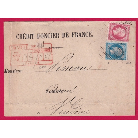 N°22 24 POINTILLE FIN AVIS CHARGEMENT RECTO POUR VENDOME LOIR ET CHER DEVANT DE LETTRE COVER