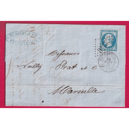N°22 PHILIPPEVILLE BATEAU A VAPEUR GC 2240 POUR MARSEILLE LETTRE COVER