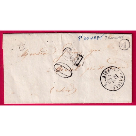 CAD TYPE 15 AINAY LE CHATEAU ALLIER BOITE RURALE A ST BONNET TRONCET POUR ST AMAND MONTROND CHER LETTRE COVER