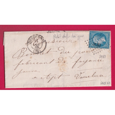 N°22 PC DU GC 3981 TOULON SUR MER INDICE 17 POUR APT VAUCLUSE LETTRE COVER