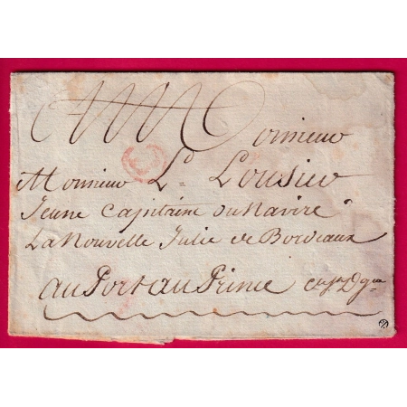 MARQUE B PETITE POSTE BORDEAUX EN ROUGE POUR PORT AUX PRINCE HAITI LENA0IN N°11A INDICE 21 purifiée au vinaigre