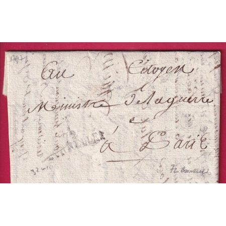 MARQUE 72 BONELLES SEINE ET OISE 1797 INDICE 20 POUR PARIS LETTRE COVER