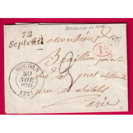 CURSIVE 72 SEPTEUIL SEINE ET OISE T13 HOUDAN BOITE RURALE N DAMMARTIN EN SEVRE DECIME RURAL TAXE TAMPON 3 LETTRE COVER