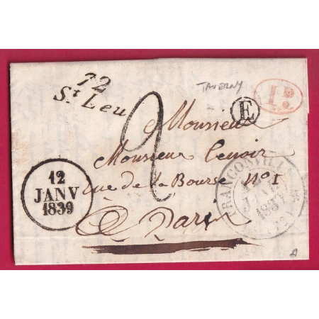 CURSIVE 72 ST LEU SEINE ET OISE T13 FRANCONVILLE 1839 BOITE RURALE E TAVERNY DECIME RURAL POUR PARIS LETTRE COVER