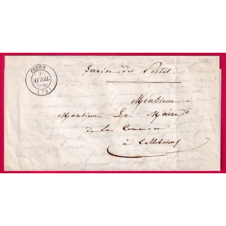 LETTRE EN FRANCHISE DES POSTES CAD TYPE 14 CUERS VAR POUR COLLOBRIERES LETTRE