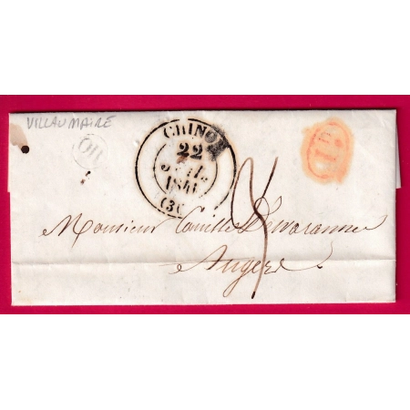 CAD TYPE 13 CHINON INDRE ET LOIRE OR VILLAUMAIRE + DECIME RURAL POUR ANGERS 1841 LETTRE