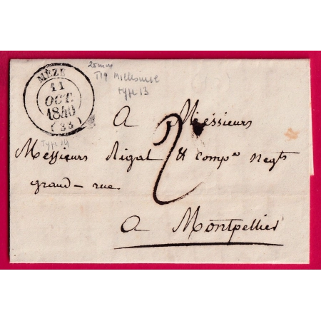 CAD TYPE 14 MEZE HERAULT AVEC MILLESIME DU CAD TYPE 13 1840 POUR MONTPELLIER LETTRE