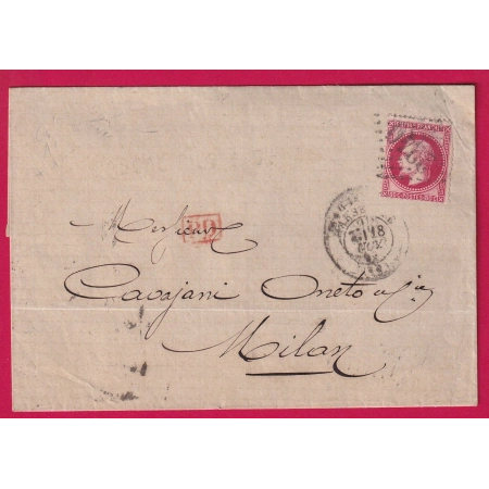 N°32 GC 2240 MARSEILLE POUR MILAN ITALIE ITALIA MILANO 1869 LETTRE COVER
