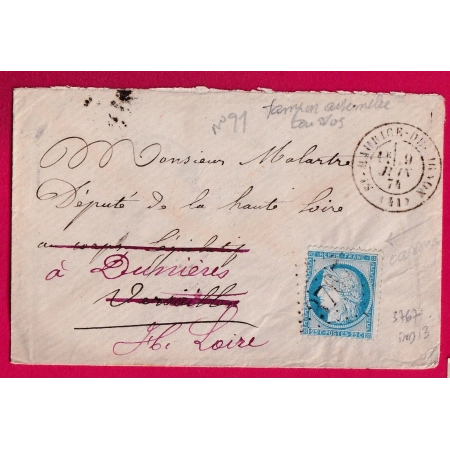 N°60 VARIETE GRANDE CASSURE GC 3767 ST MAURICE DE LIGNON HAUTE LOIRE POUR VERSAILLES ASSEMBLEE NATIONALE LETTRE COVER