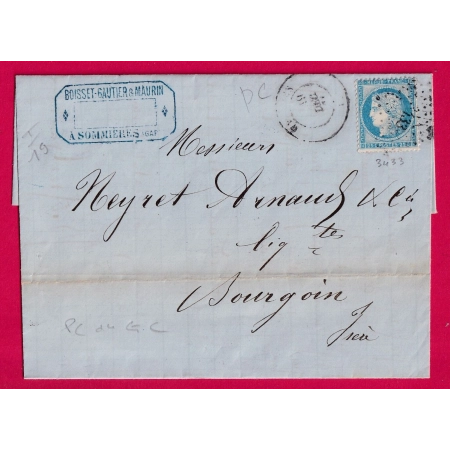 N°60 PC DU GC 3433 SOMMIERES GARD CAD TYPE 17 NON SIGNALE PAR POTHION INDICE 19 AVEC TYPE 16 POUR BOURGOIN LETTRE COVER