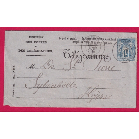 N°90 SUR TELEGRAMME DE HYERES VAR LETTRE COVER