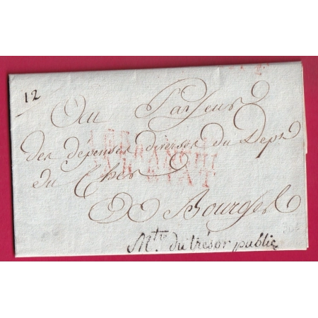 FRANCHISE MINISTRE DU TRESOR PUBLIC PARIS POUR BOURGES CHER AN10 1802 LETTRE COVER