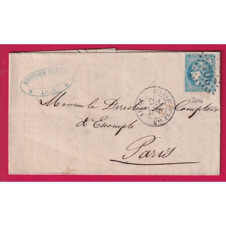 N°46B BLEU CLAIR GC 2046 LILLE Qer PL ST MARTIN POUR PARIS JUILLET 1871 LETTRE COVER