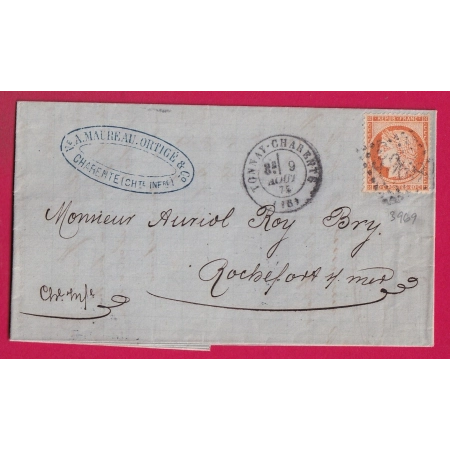 N°38 GC 3969 TONNAY CHARENTE INFERIEURE POUR ROCHEFORT SUR MER LETTRE COVER