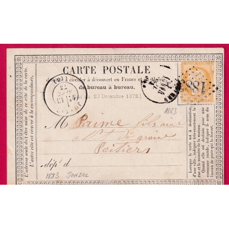 N°59 GC 1883 JONZAC CHARENTE INFERIEURE POUR POITIERS VIENNE CARTE PRECURSEUR LETTRE COVER