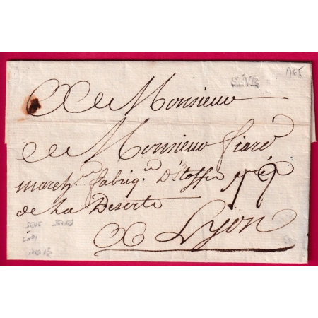 MARQUE SEVE SEVRES SEINE ET OISE 1765 LENAIN N°1 INDICE 13 POUR LYON LETTRE COVER