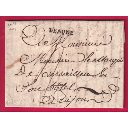 MARQUE BEAUNE COTE D'OR BELLE FRAPPE LENAIN N°3 1780 POUR DIJON LETTRE COVER