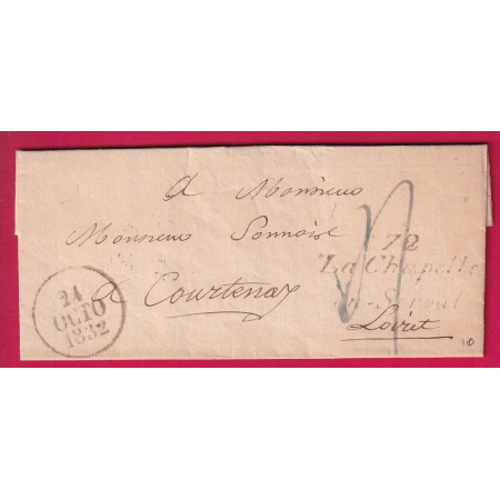CURSIVE 72 LA CHAPELLE EN SERVAL 1832 SEINE ET OISE POUR COURTENAY LOIRET LETTRE COVER