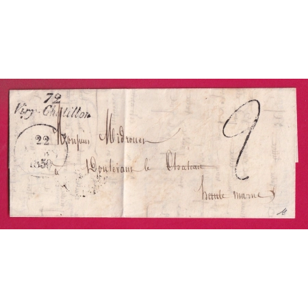 CURSIVE 72 VIRY CHATILLON SEINE ET OISE 1850 POUR DOULEVANT HAUTE MARNE LETTRE COVER