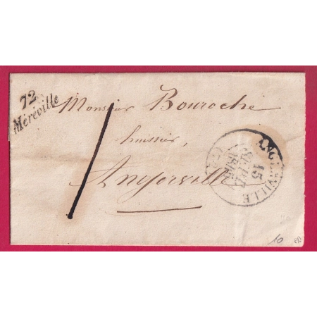 CURSIVE 72 MEREVILLE SEINE ET OISE TAXE 1 POUR ANGERVILLE + CAD TYPE 12 LETTRE COVER