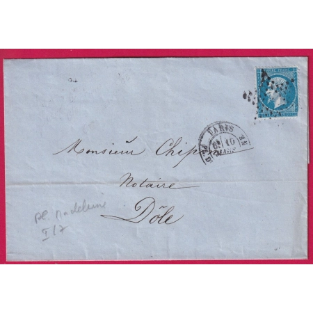 N°22 PARIS ETOILE EVIDEE POTHION N° 3643 INDICE 17 POUR DOLE JURA LETTRE COVER