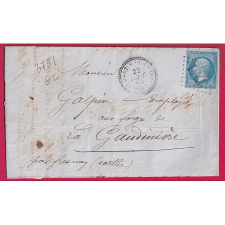 N°22 GC 3751 ST MARTIN DE CONNEE MAYENNE CAD TYPE 22 POUR LA GAUDINIERE SARTHE LETTRE COVER