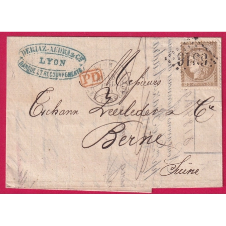 N°56 GC 6316 LYON LES TERREAUX POUR BERN BERNE SUISSE LETTRE COVER