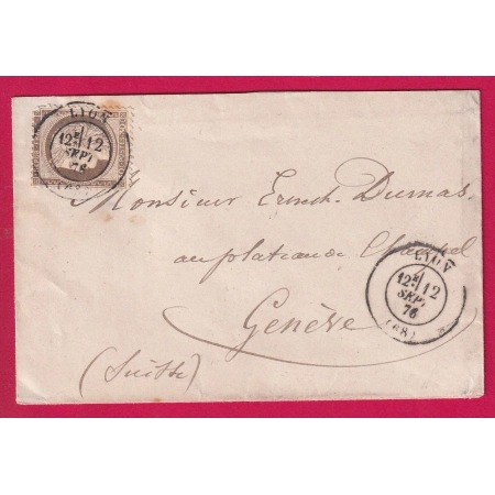 N°56 CAD LYON RHONE POUR GENEVE SUISSE LETTRE COVER