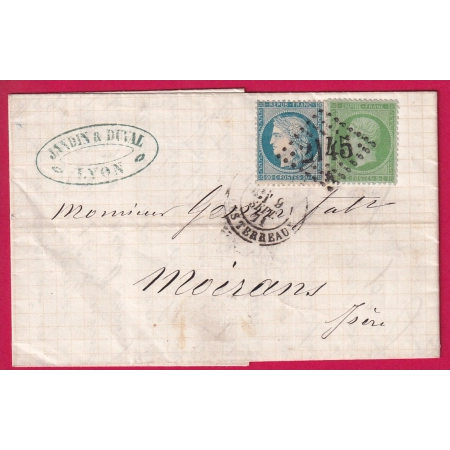 N°20 37 GC 2145 A LYON LES TERREAUX 9 SEPTEMBRE 1871 POUR MOIRANS ISERE LETTRE COVER