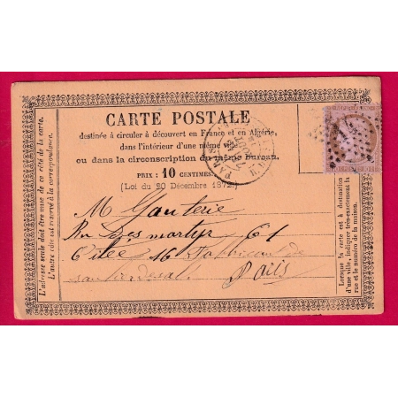 N°54 PARIS ETOILE 14 R DE STRASBOURG POUR PARIS CARTE PRECURSEUR LETTRE COVER