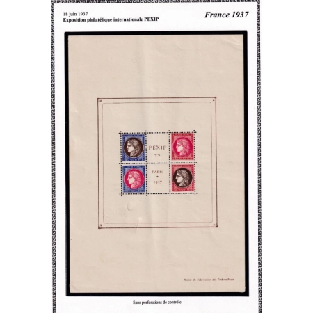 BLOC FEUILLET N°3 PEXIP NEUF ADHERENCE AU DOS TIMBRE BRIEFMARKEN STAMP FRANCE