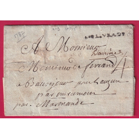MARQUE STE LIVRADE LENAIN N°3 INDICE 15 1787 POUR MIRAMONT LOT ET GARONNE LETTRE