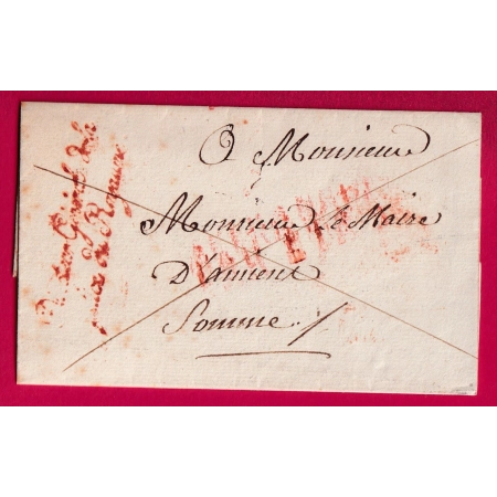 FRANCHISE DIRECTEUR GENERAL DE LA POLICE DU ROYAUME POUR AMIENS SOMME 1ERE RESTAURATION 1815 LETTRE