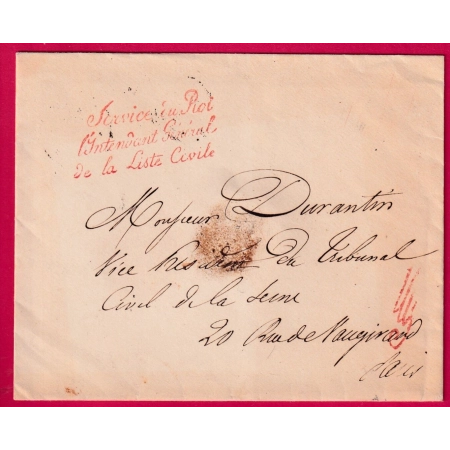 FRANCHISE SERVICE DU ROI INTENDANT GENERAL DE LA LISTE CIVILE PARIS 1844 LETTRE
