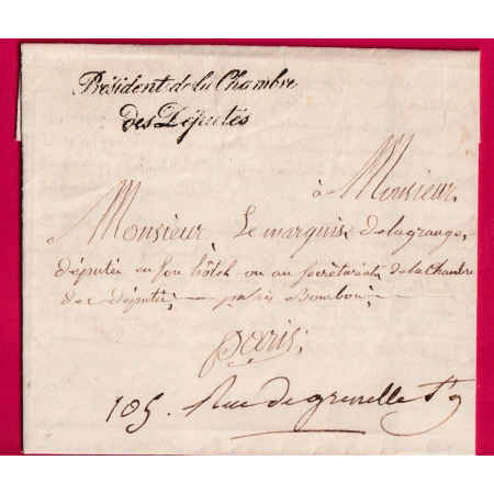 FRANCHISE PRESIDENT DE LA CHAMBRE DES DEPUTES PARIS 1844 POUR PARIS LETTRE