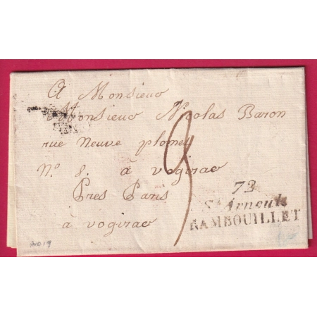 DOUBLE CURSIVE ST ARNOULT RAMBOUILLET SEINE ET OISE POUR VAUGIRARD 1825 INDICE 19 MARQUE BANLIEUE AU DOS LETTRE