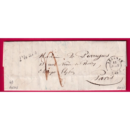 CURSIVE 49 PLEURS MARNE + CAD TYPE 15 SEZANNE POUR PARIS 1847 TEXTE ST VICTOR LETTRE